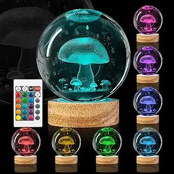 3D Crystal Ball Night Light - Remote - 16 Color LED Wooden Base - Assorted Designs - Item #8771 image
