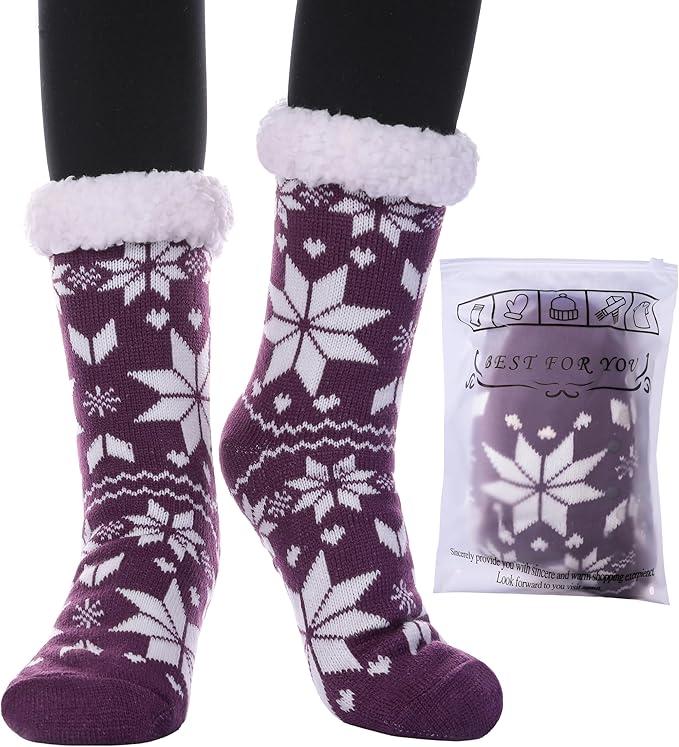Dosoni Womens Slipper Fuzzy Socks - Non Slip - Snowflake Purple - Item #8757 image