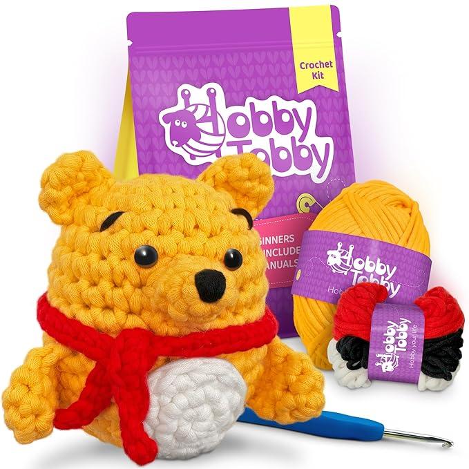 HobbyTobby Crochet Kit for Beginners - Bear Crochet Amigurumi Kit - Item #8954
