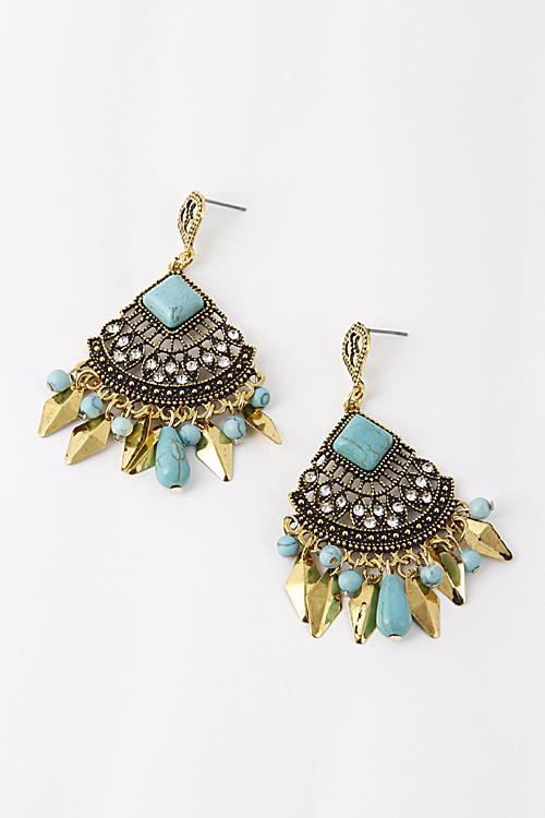Square Turquoise Bead Antique Dangle Earring 5FBH2 image