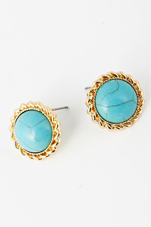 Golden Rim Turquoise Stone Stud Earring 5EAE3 image