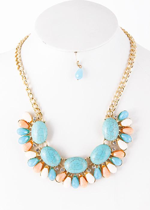 Turquoise Stone Pastel Jewel Statement Necklace 5ECC4 image