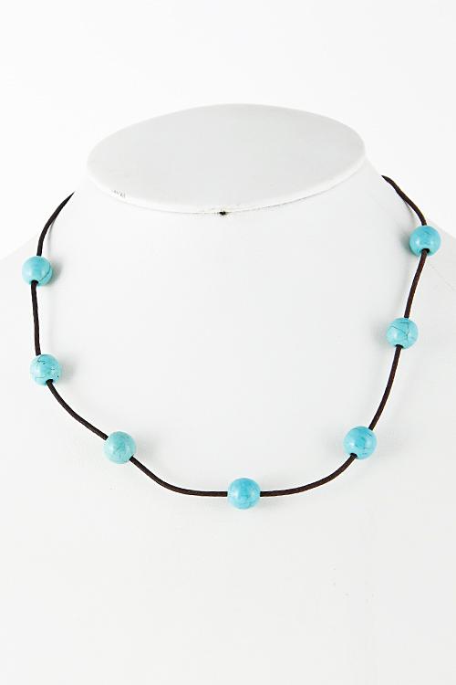 Turquoise Stone Bead Inserted Single Hinge Necklace 5DDA2 image