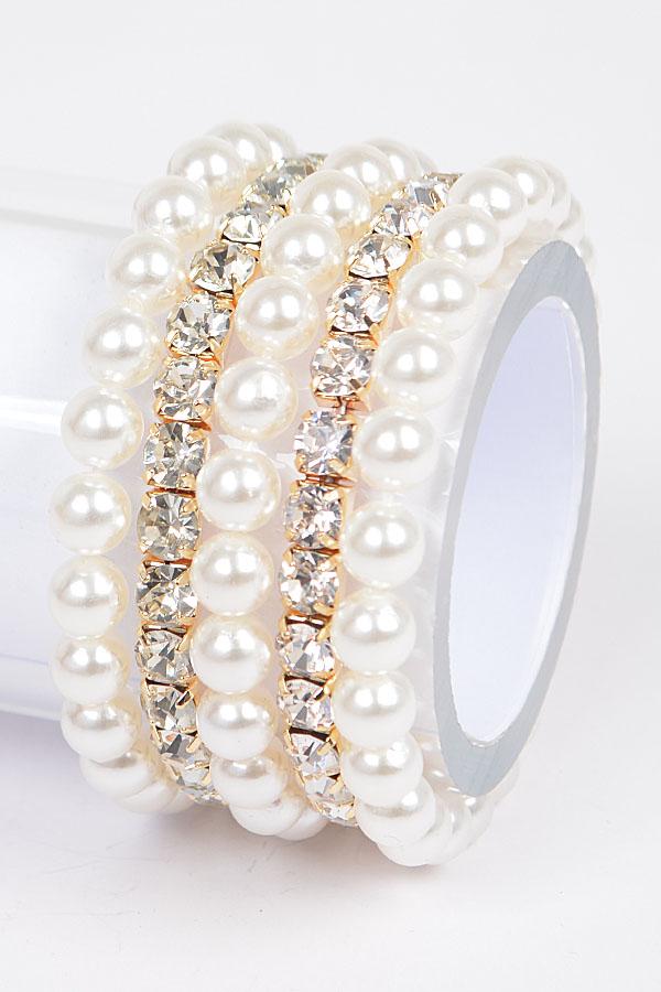 Faux Pearl Rhinestone Stretch Bracelet image