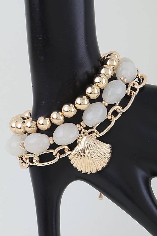 Double Sea Shell Charm Beaded Bracelet image