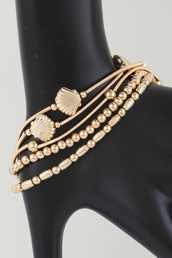 Multi Seashell Charm Beaded Bracelet image