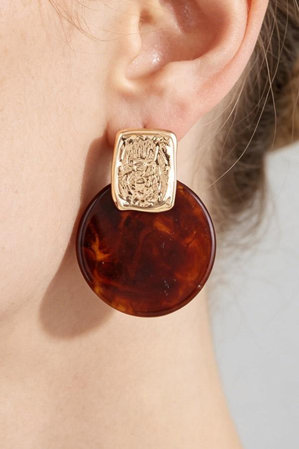 Tortoise Marble Disc Fashion Earrings
