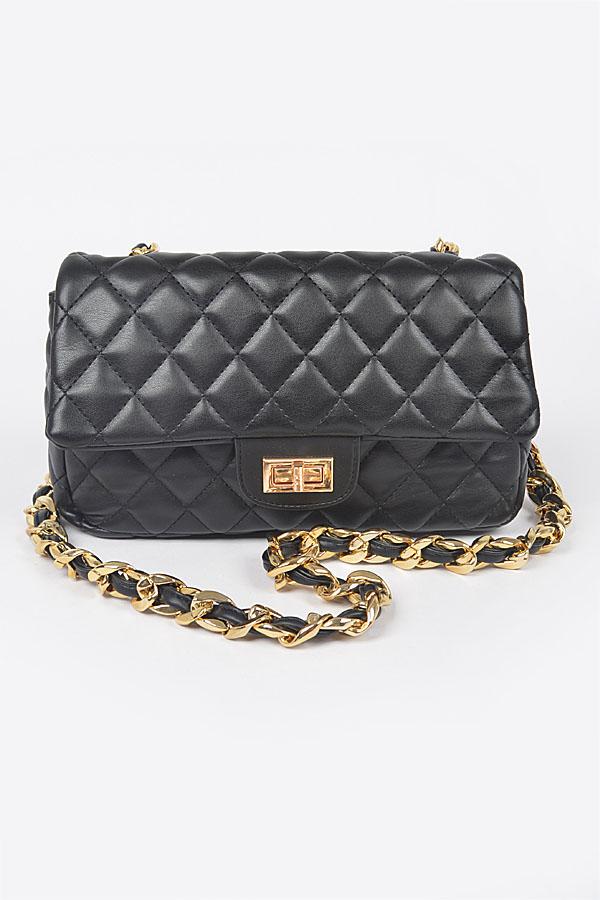 Quilted Faux Leather Shoulder Bag W/Oversized Chain image