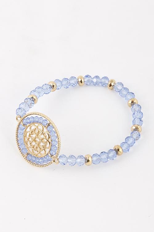 Filigree Cutout Pendant Beaded Stretch Bracelet 5FCC3 image