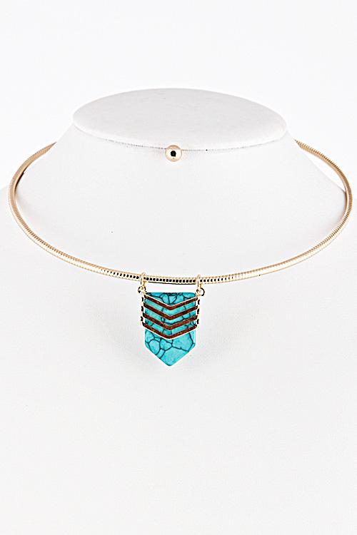 Circle Shape Turquoise Stone Thin Choker Necklace 5GBG5 image