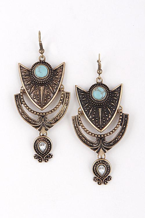 Aztec inspired Arrow Dangle Earrings with Rhinestone Detail 5ICI1 image