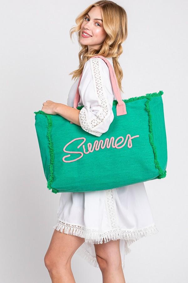 SEWN ROPE SUMMER LETTER FRINGED CANVAS BAG image