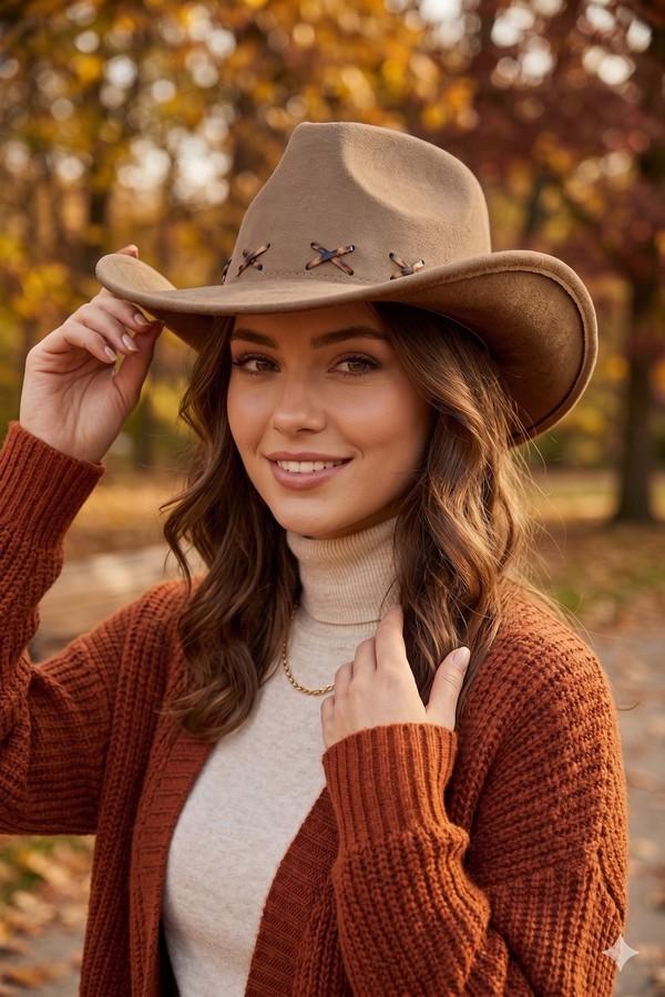 Faux Suede Cowboy Hat With Leopard Stitching image