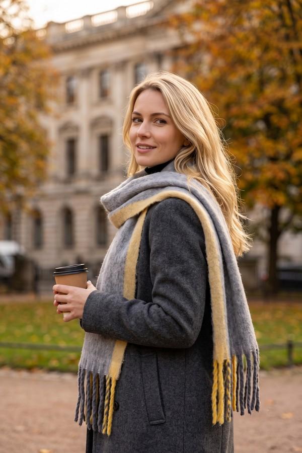 Color-Block Brushed Fringe Scarf image