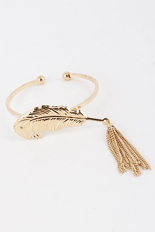 Feather Open Cuff Bracelet with Tassle Detail 5ICH8 image
