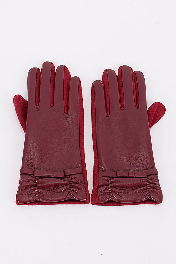 Faux Leather and Suede Gloves with Bow Detail image