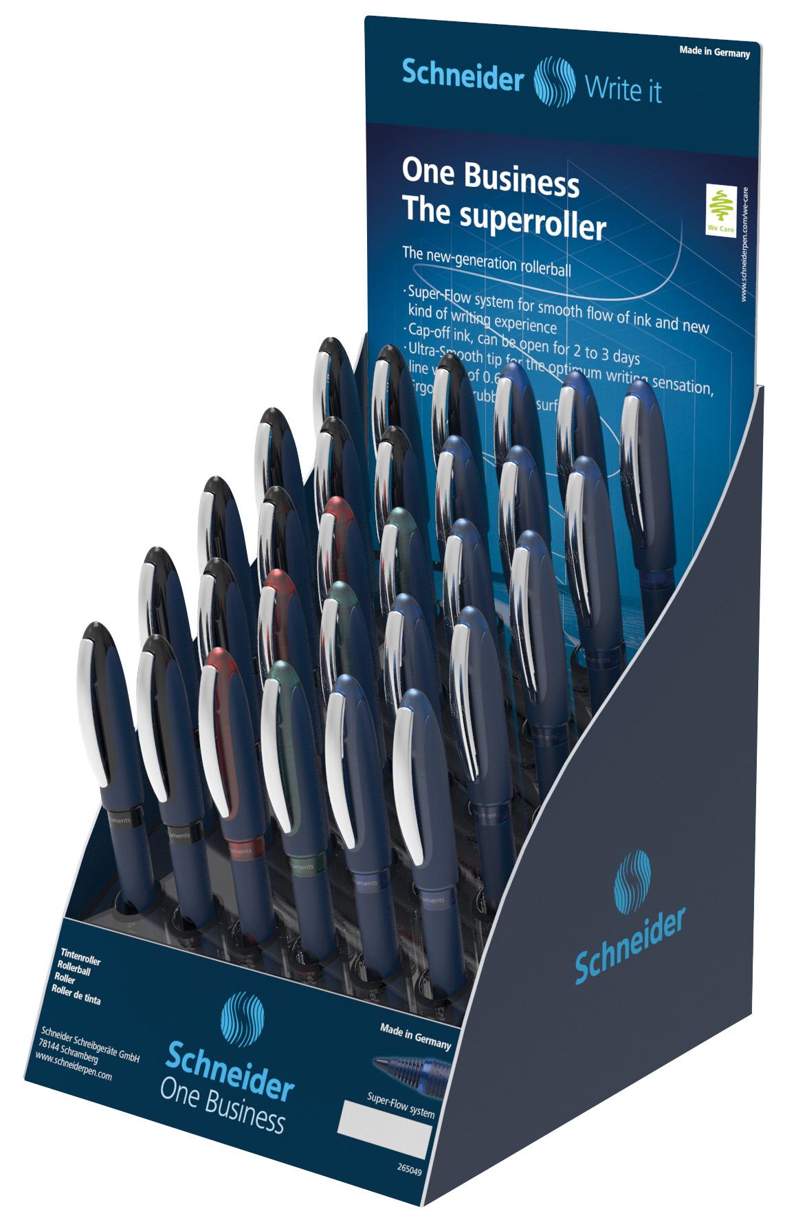Schneider One Business Rollerball Pen, Counter Display- 30 pen asst.