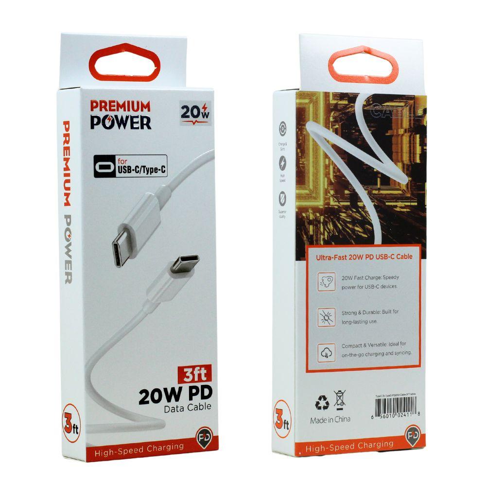 USB C / Type C Phone, Tablet 60W PD Fast Charging USB-C to USB-C Cable 3FT (White) image
