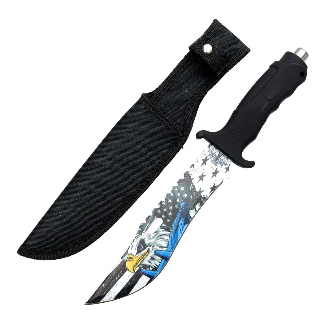 Defender-Xtreme 13 Inch Black Flag & Eagle Blade ABS Handle Hunting Knife With Sheath