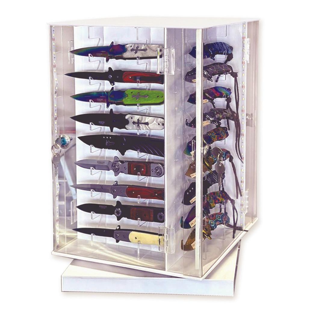 Defender 36 Pcs Pocket Knife 4 Sided Display With LED Lighting Rotating With Lock image