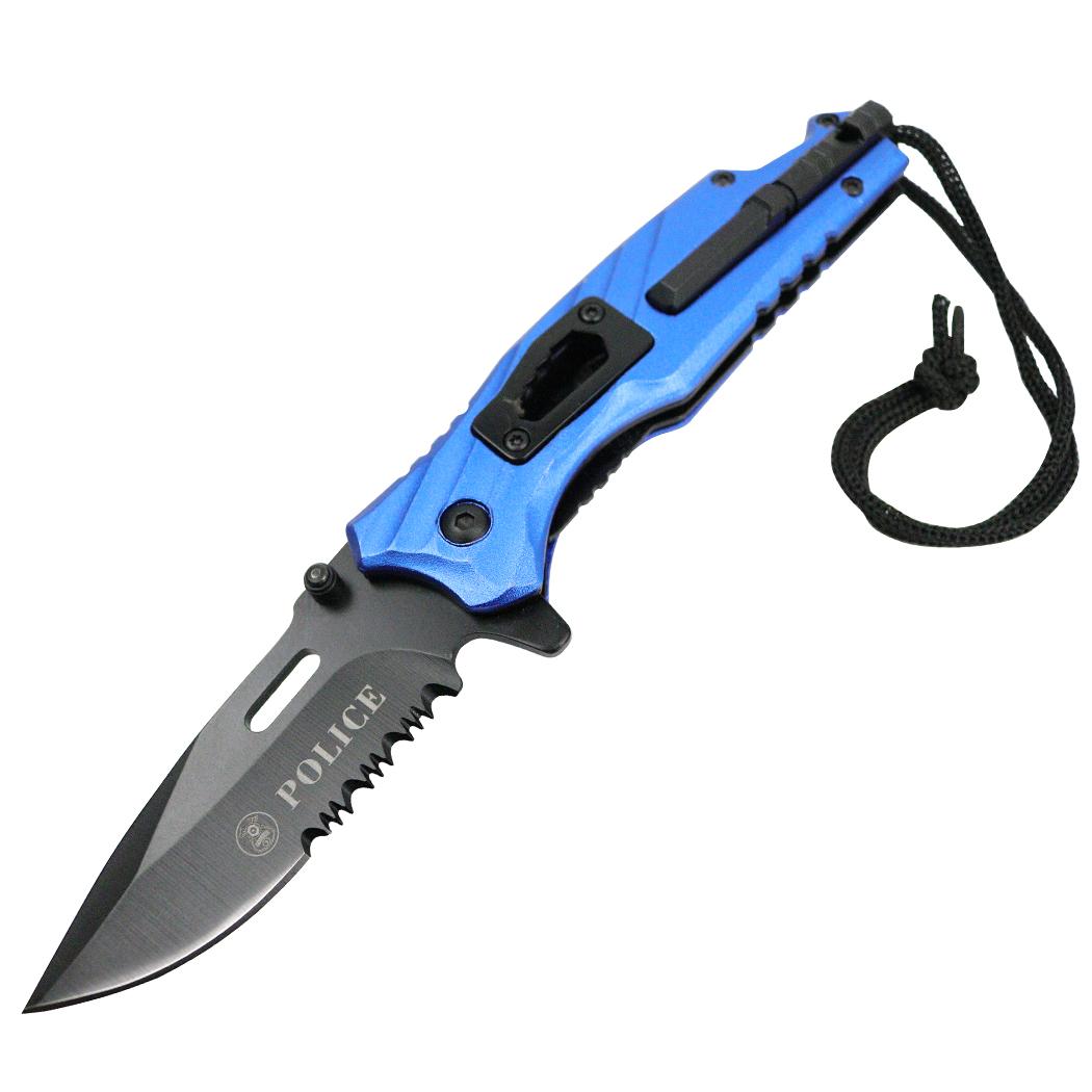 Defender Tactical Blue & Black 8 Inch Spring Assisted Folding Knife Stainless Steel image
