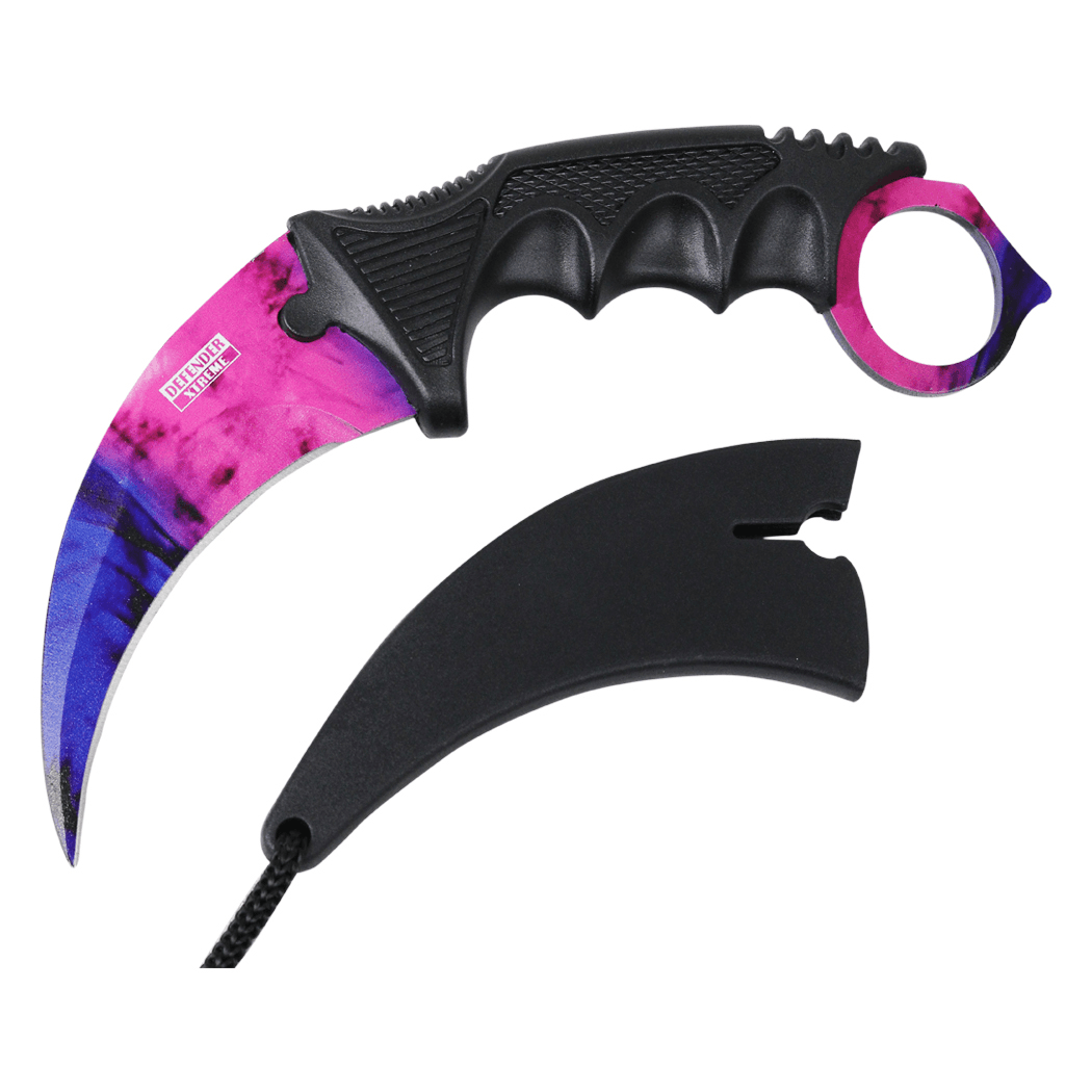 Defender-Xtreme Pink/Blue Blade Hunting Knife 3CR13 Stainless Steel New