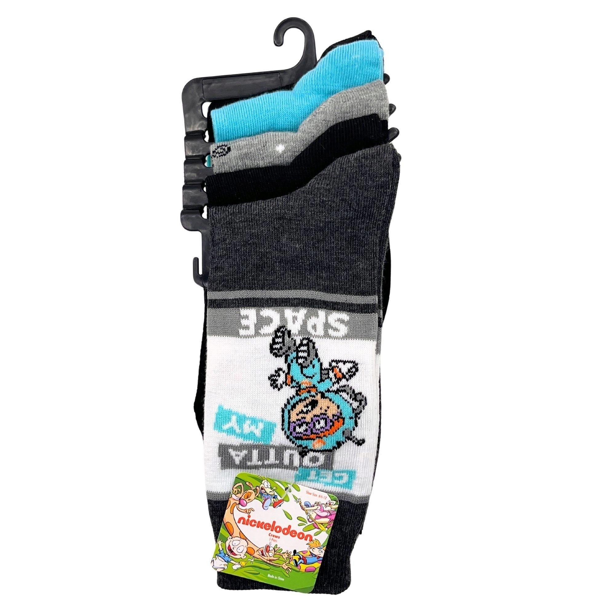 5 Pack Men's Blue & Black Nickelodeon 90's Classics Crew Socks Size 10-13 image