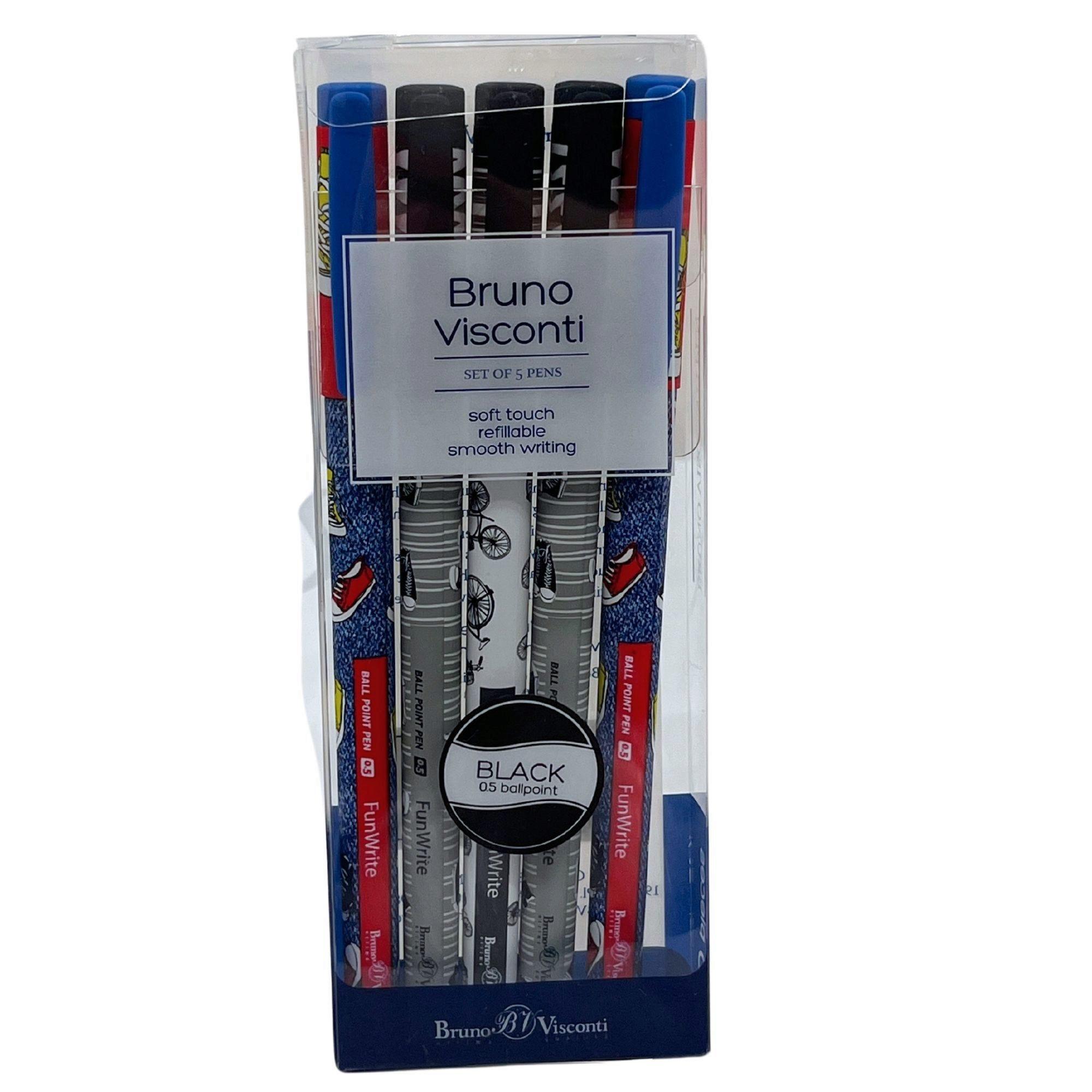 Bruno Visconti 5 Pack 0.5mm Ballpoint Pens in Bicycles & Sneakers Designs image