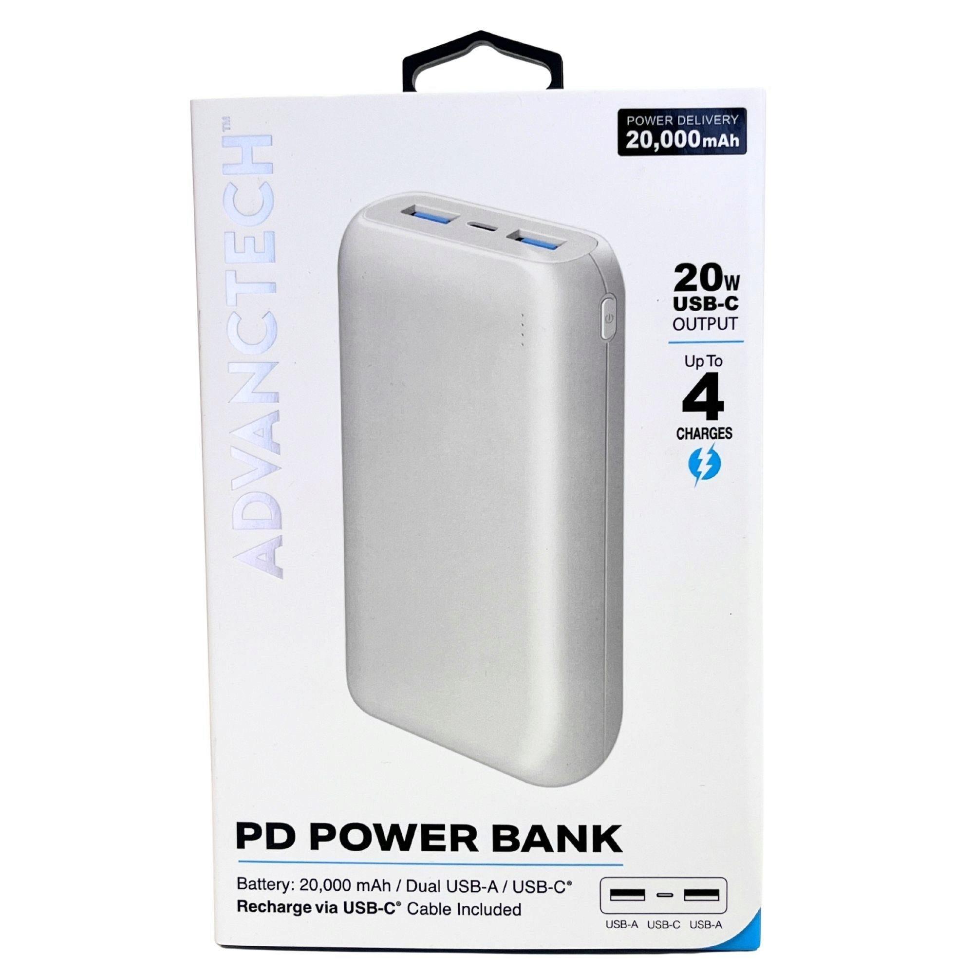 Advanctech 20,000 Mah PD Power Bank with Dual USB A USB C Ports in White image