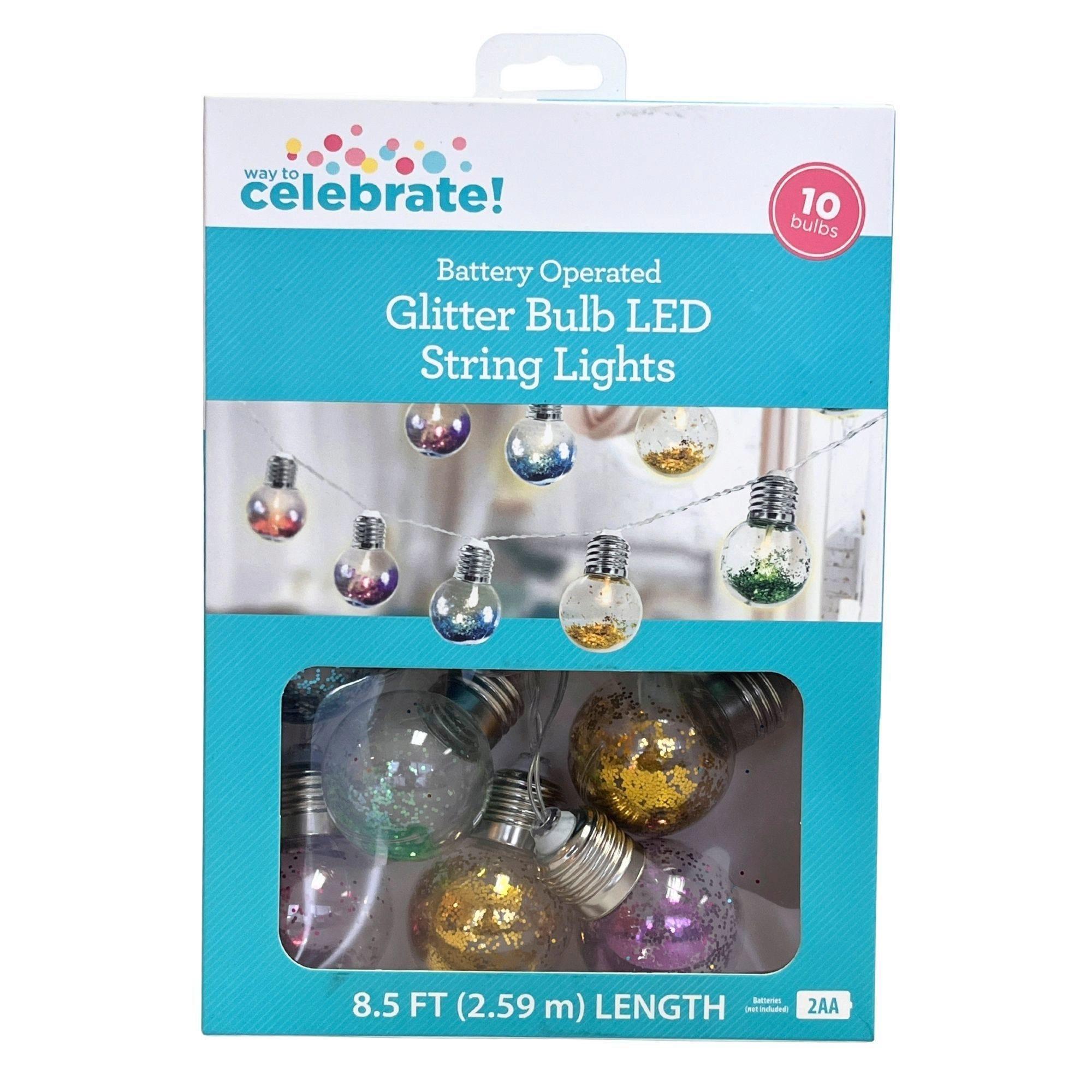 Celebrate Battery Operated Glitter 10 Bulb LED String Lights image