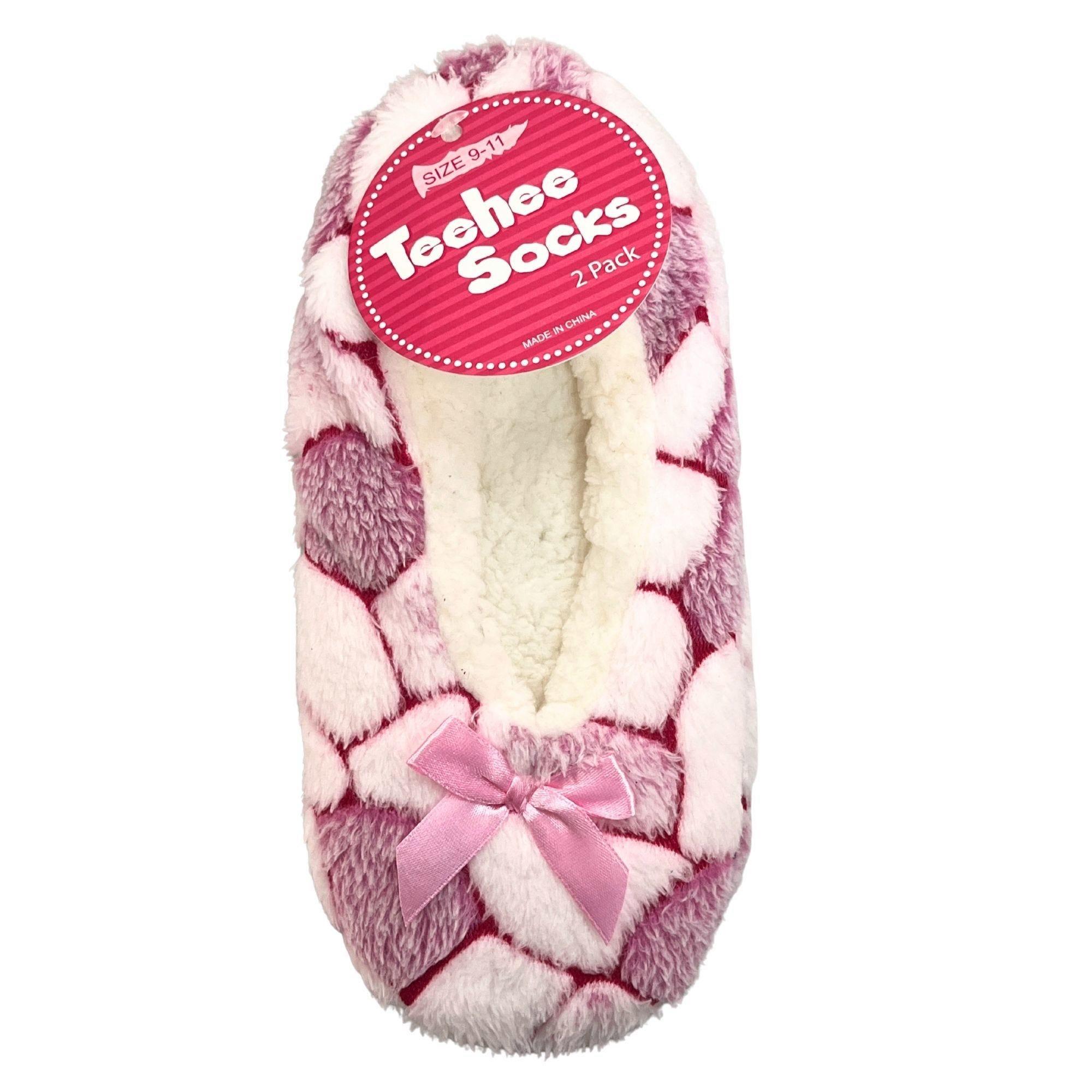 Tehee Socks Fuzzy Slippers with White and Pink Design image