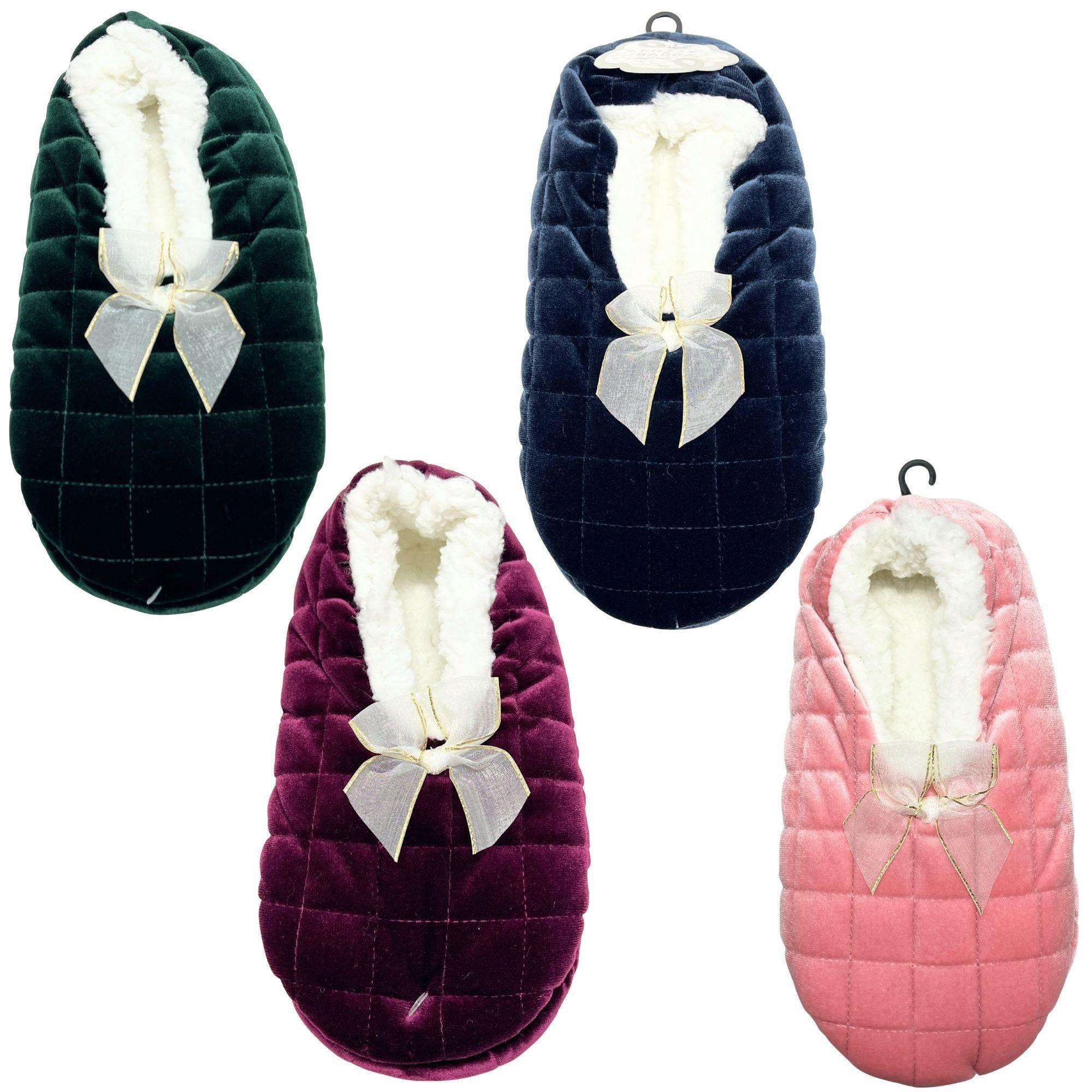 Fuzzy Babba 1 Pack Ladies Velvet Quilted Winter Closure Slipper in Assorted Colors and Sizes image