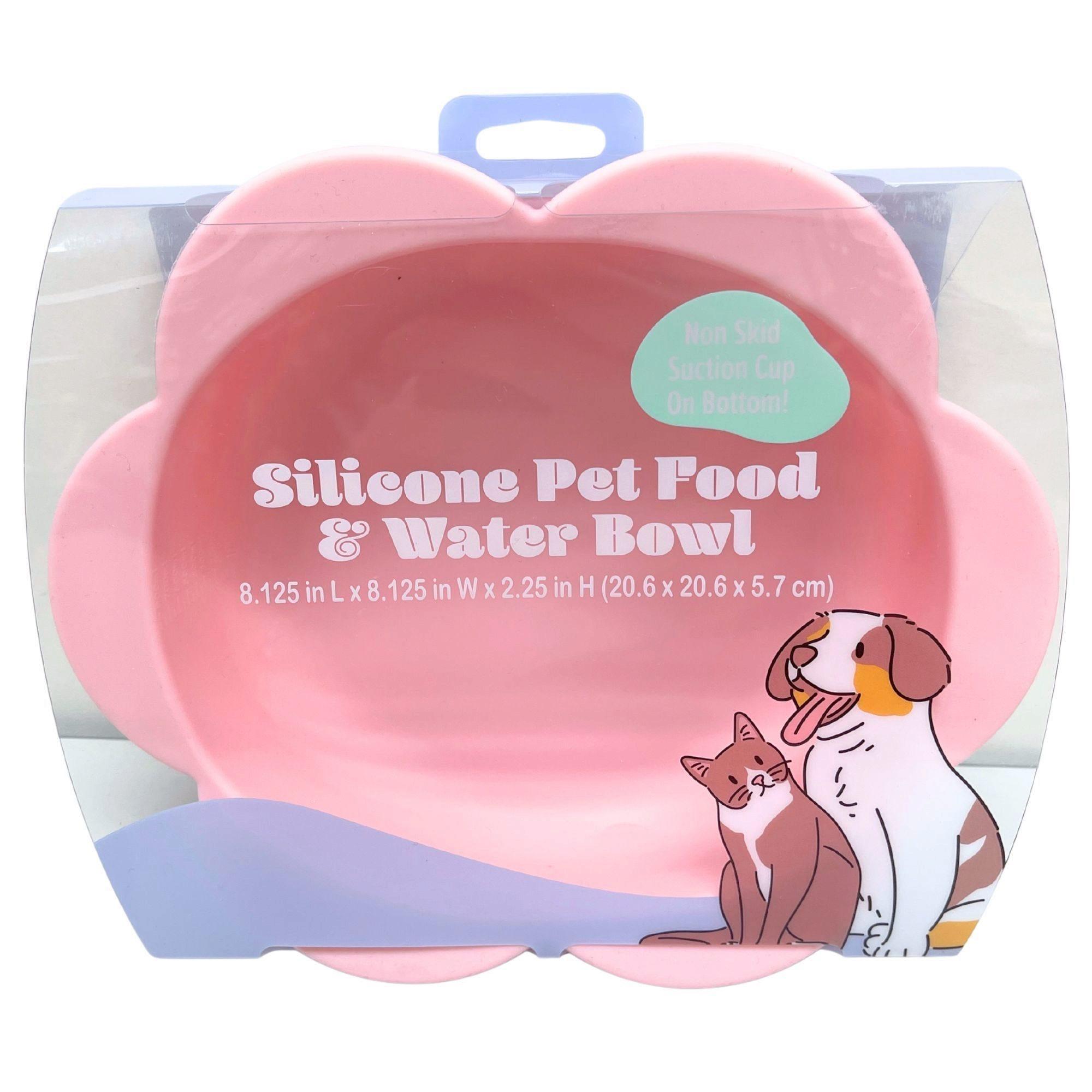 8" Silicone Floral Shaped Pet Food & Water Bowl with Non Skid Suction in Pink image