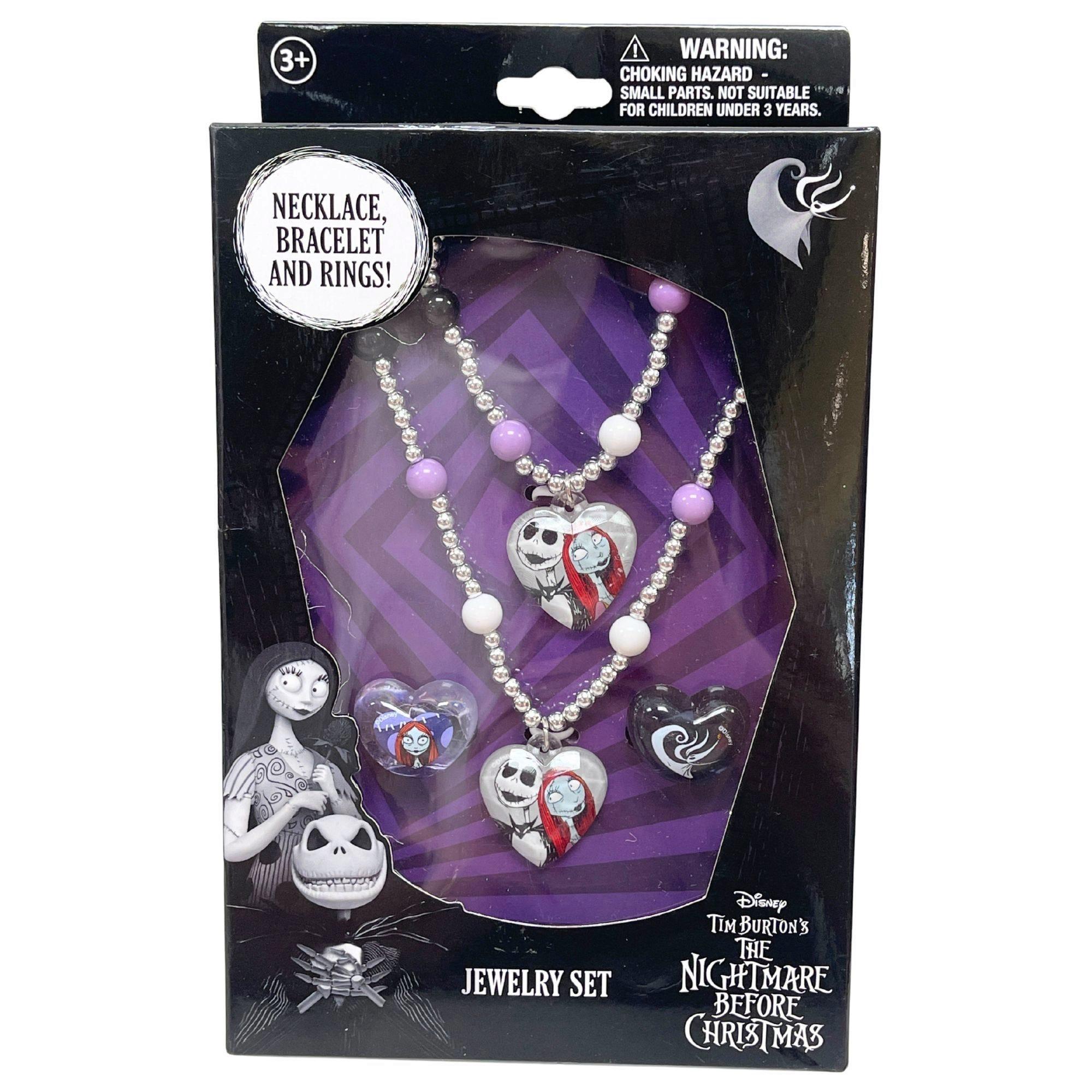 Nightmare Before Christmas 5 Piece Jewelry Set with 2 Rings 1 Bead Bracelet and 1 Bead Necklace image