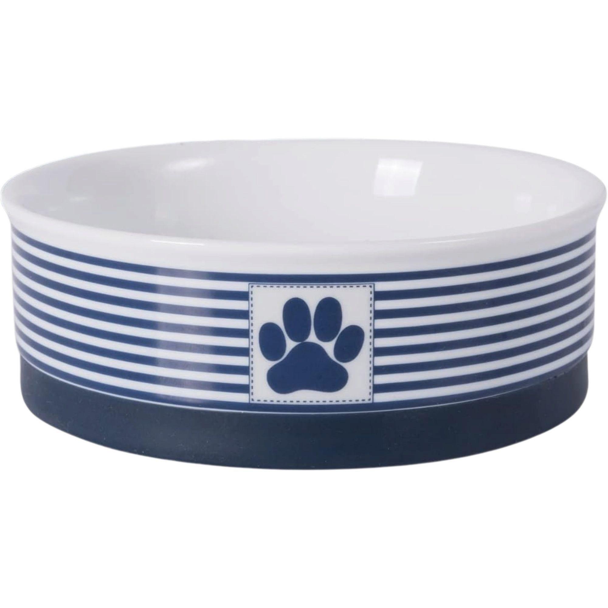 Bone Dry Porcelain Medium Stripe Paw Pet Bowl with Silicone Ring image