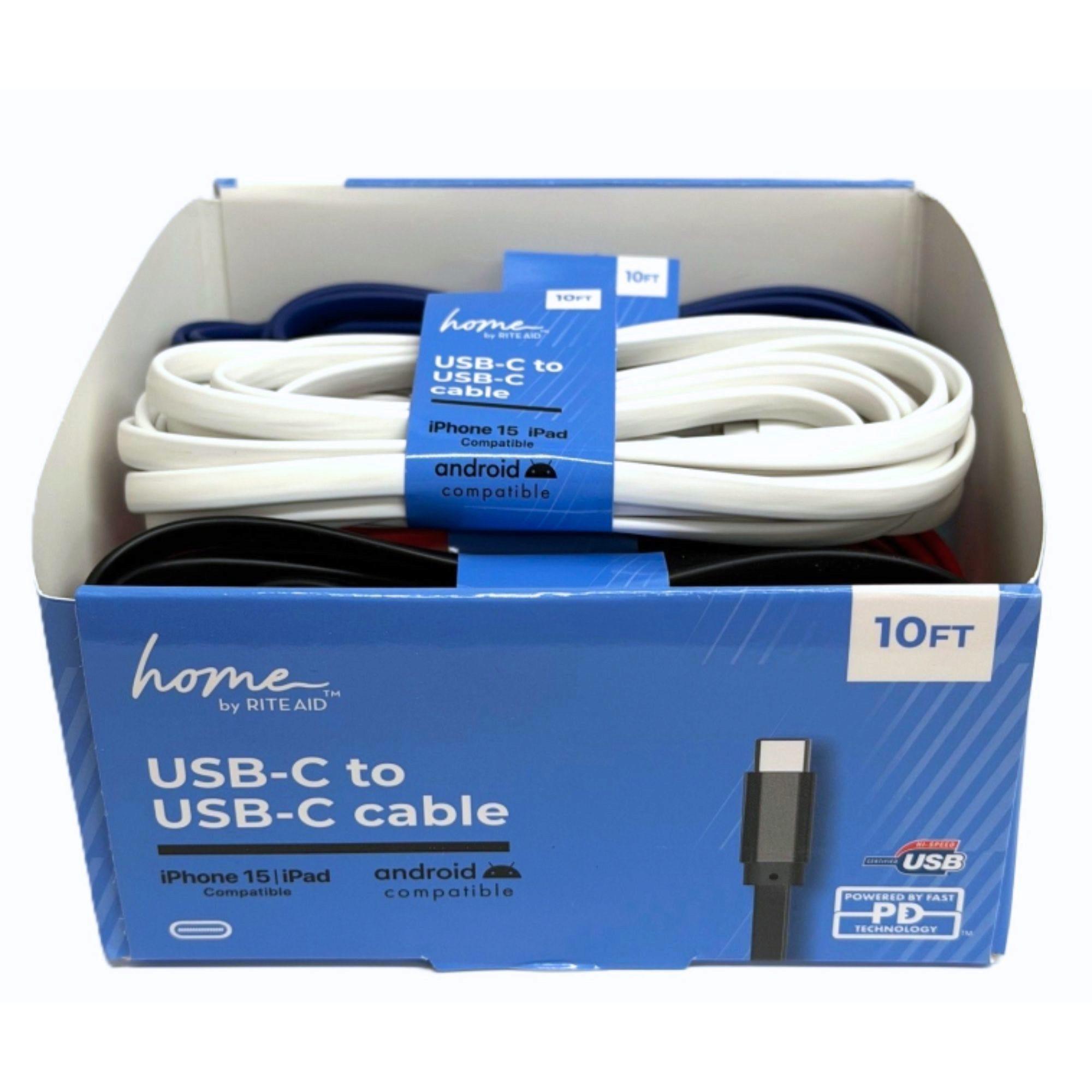 Home By Rite Aid 10ft USB C To Type C Flat Cable in Countertop Tray Display image