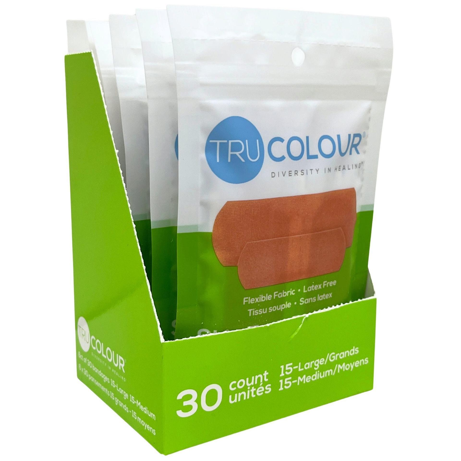 Tru-Colour 30 Count Olive Skin Tone Shade Fabric Bandages in Resealable Bag in PDQ Display image