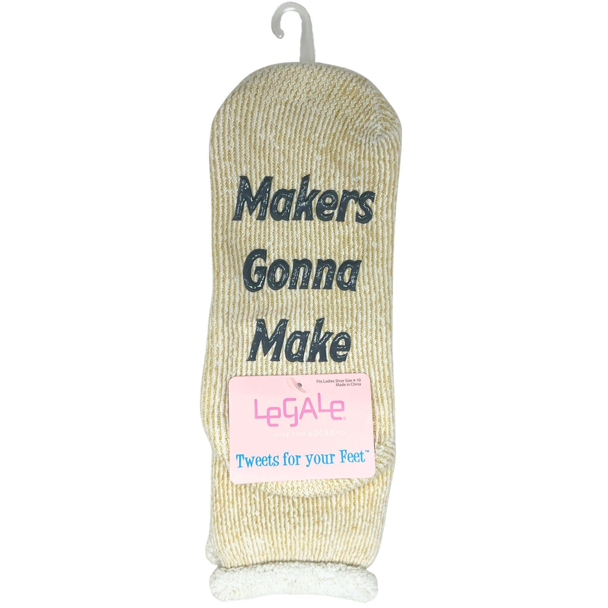 Legale 1 Pair Cozy Socks "Makers Gonna Make" w/ Grip Ivory Ladies Shoe Size 4-10 image