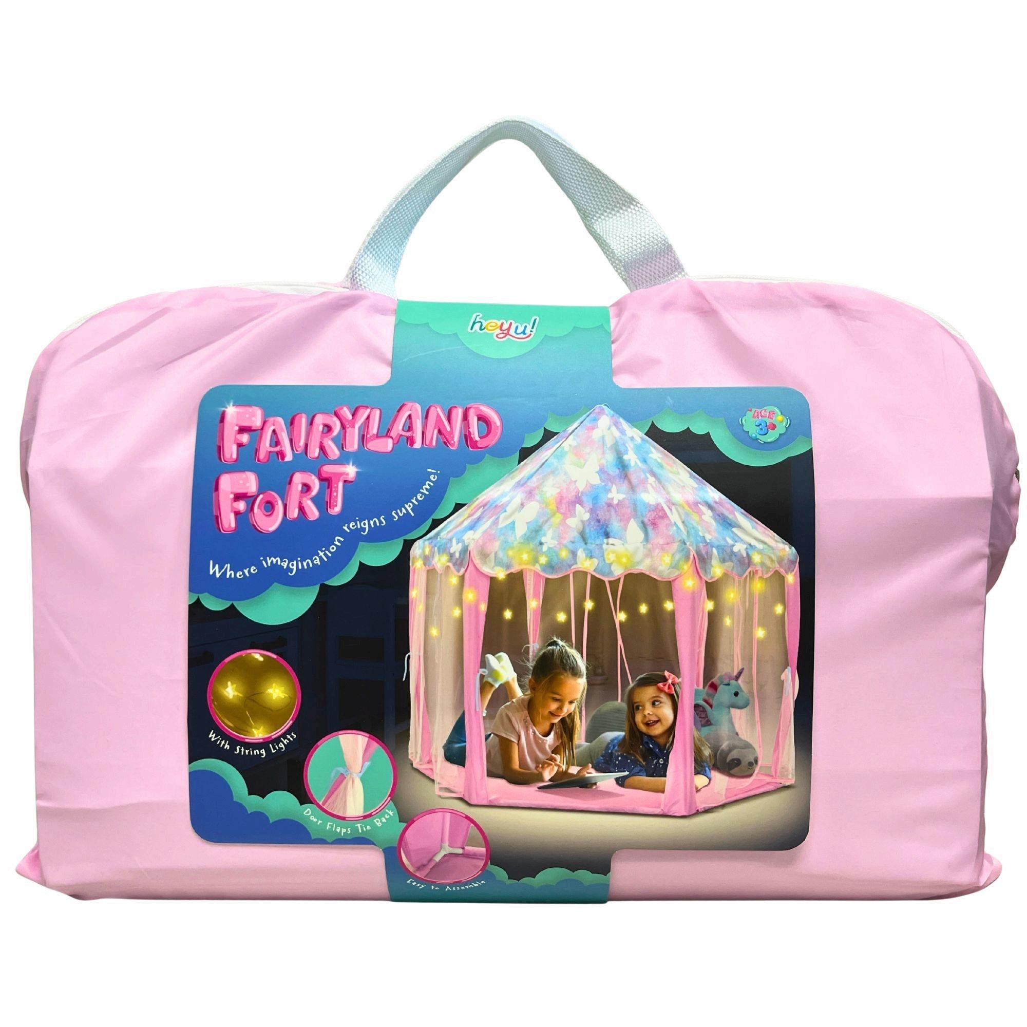 Heyu Fairyland Fort Kids Play Tent with String Lights in Pink with Butterfly Design image