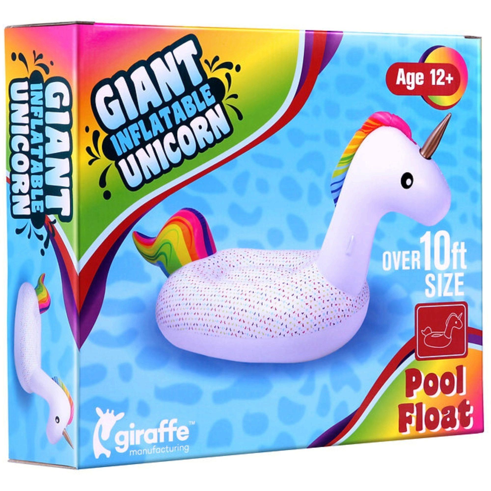 Giant 10 Foot Inflatable Unicorn Pool Float White and Rainbow Color image