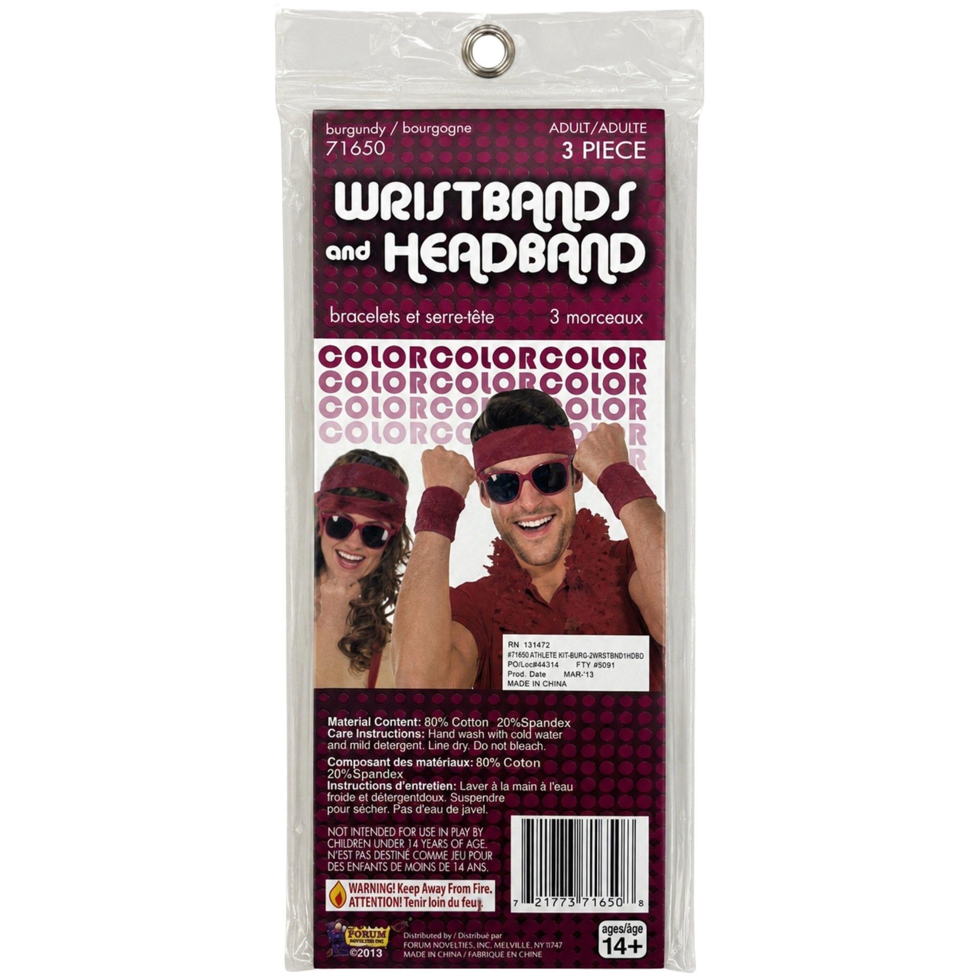 3 Piece Headband and Wristbands Set in Burgundy image