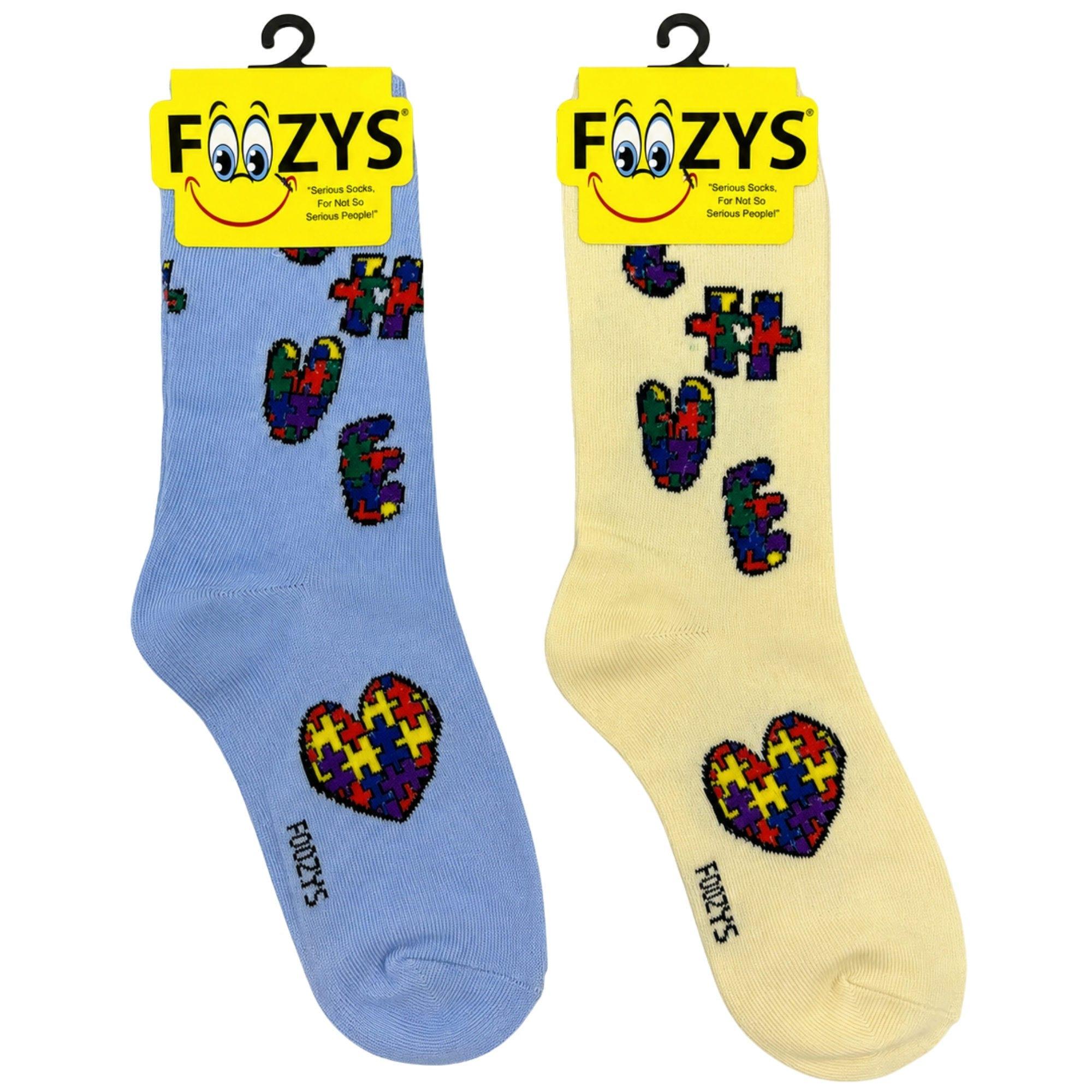 FOOZYS Crew Socks Assorted Blue & White with Autism Support Design Size 9-11 image