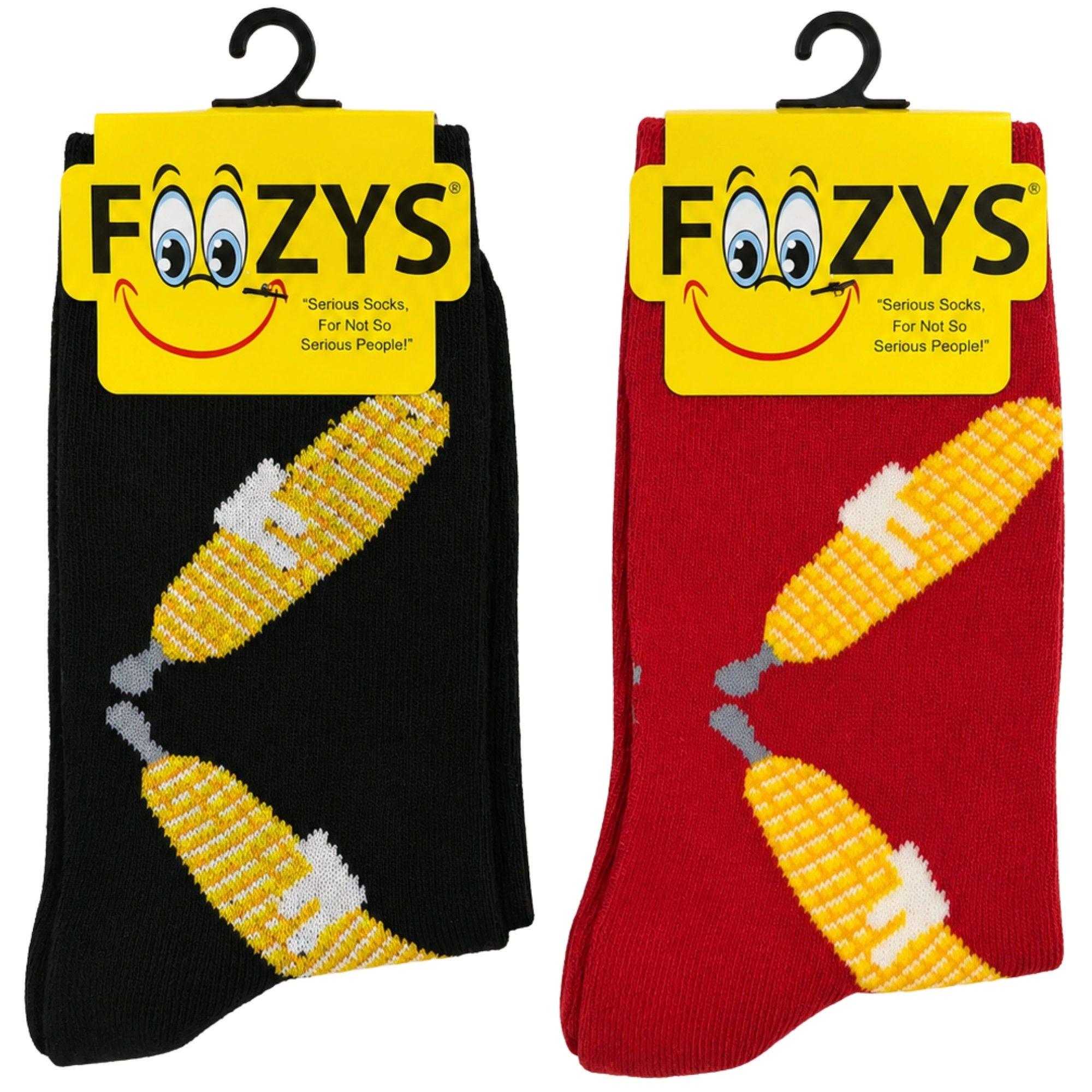 FOOZYS Crew Socks Assorted Black & Red with Corn on the Cob Design Size 9-11 image