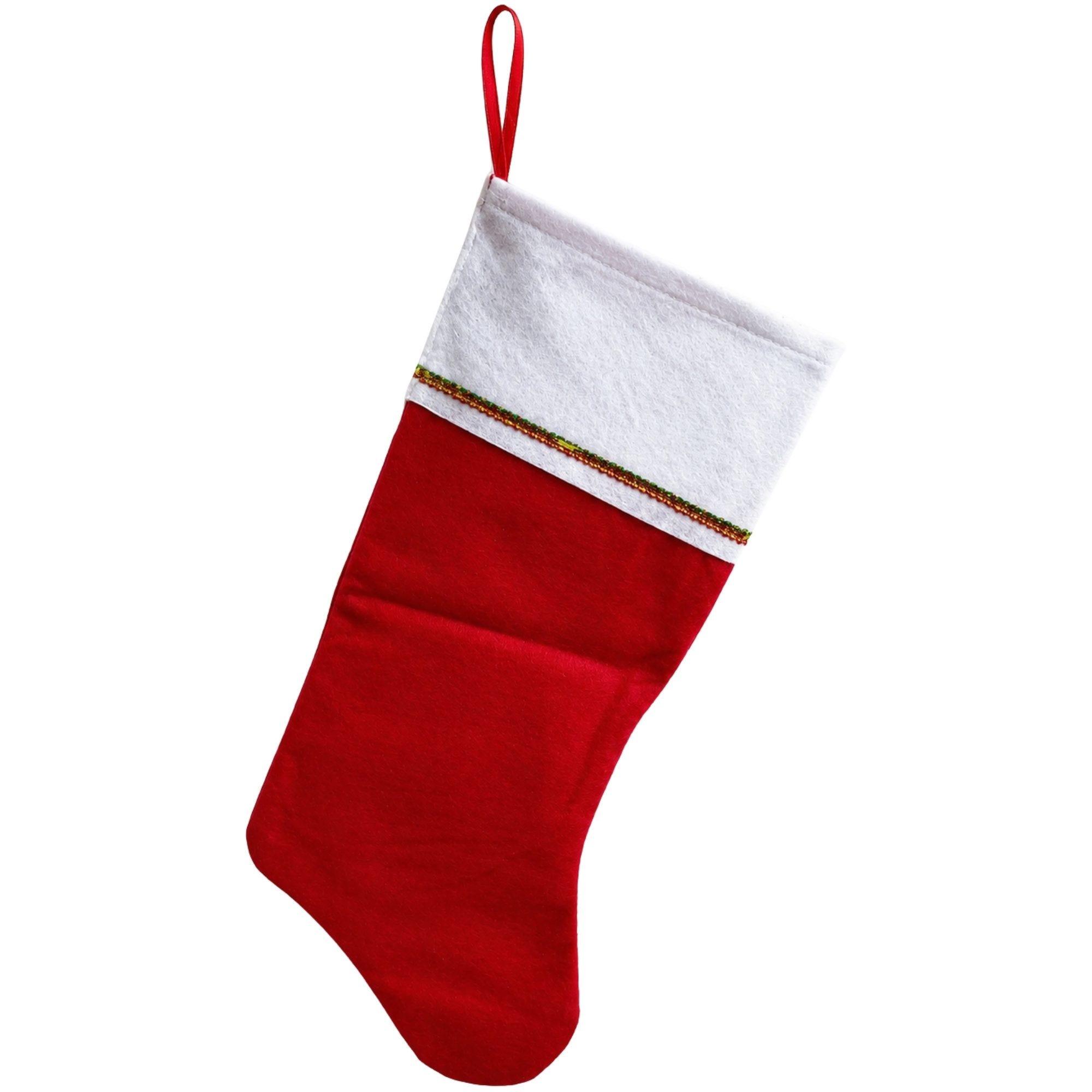 16" Classic Red Felt Christmas Stocking with White Cuff image