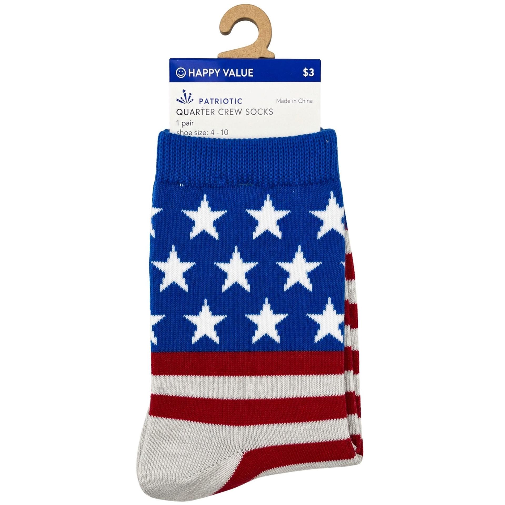 Happy Value Patriotic Quarter Crew Socks in Sizes 4-10 image