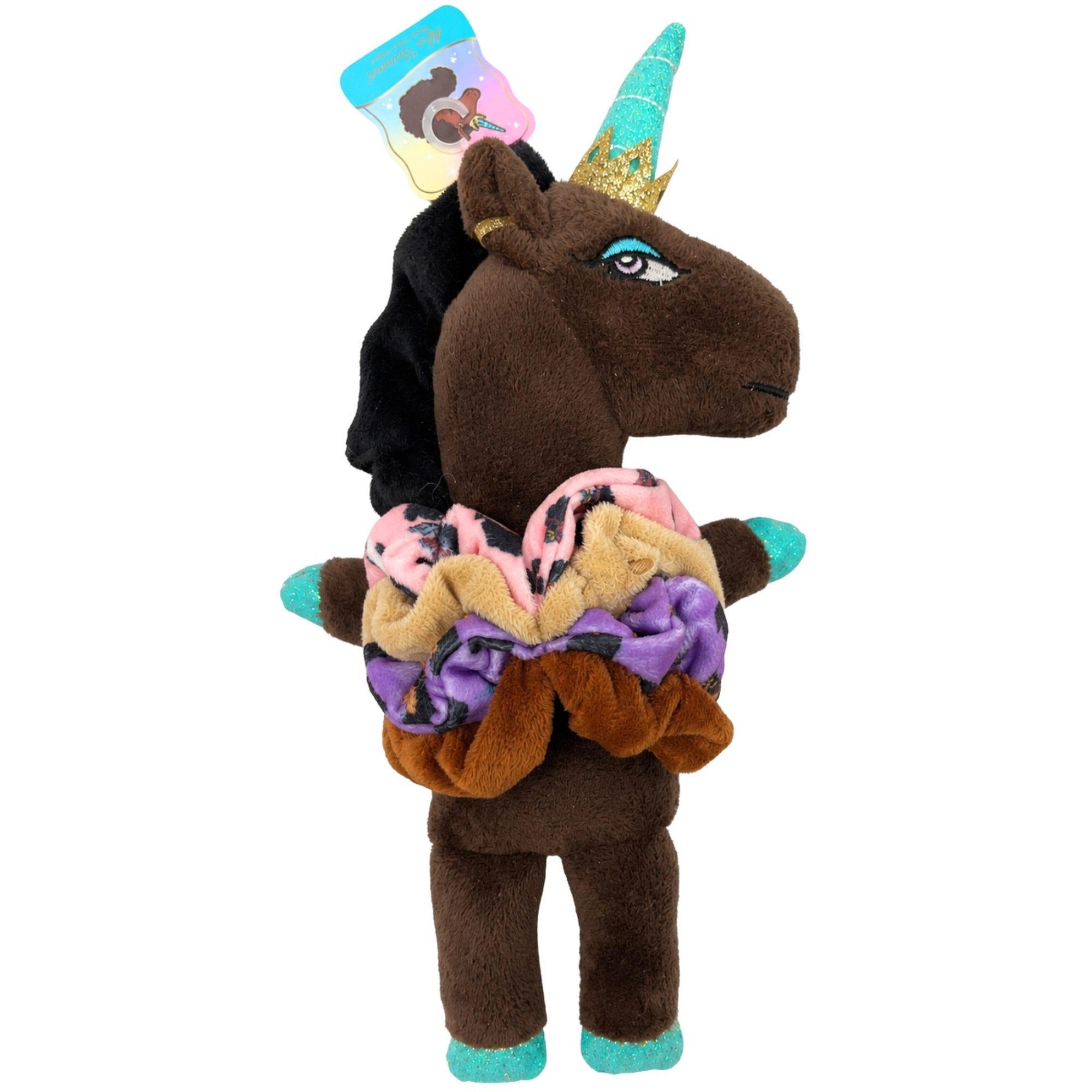 Afro Unicorn Plush Character with 4 Piece Scrunchie Set image