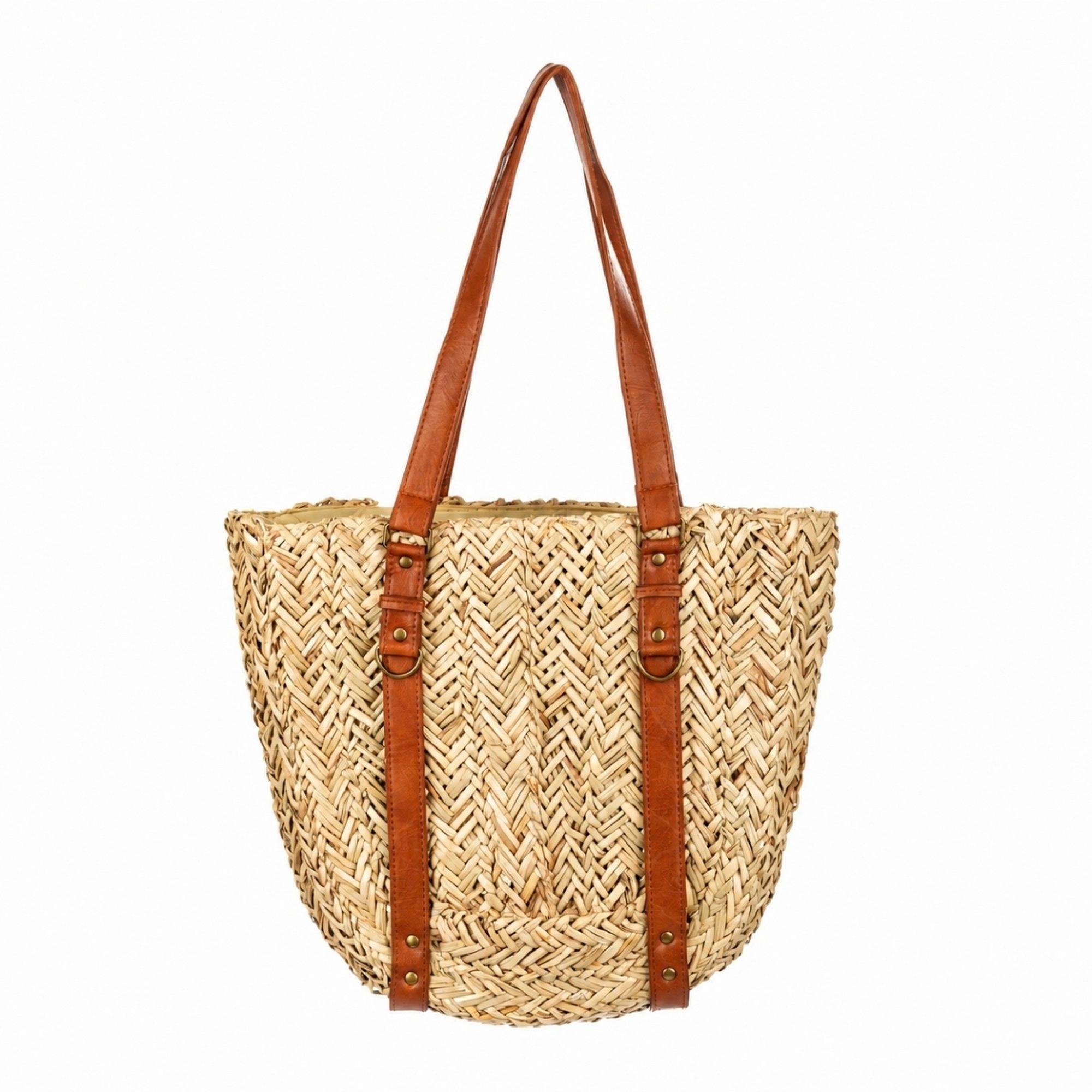 Woven Seagrass and Faux Leather Everyday Tote image