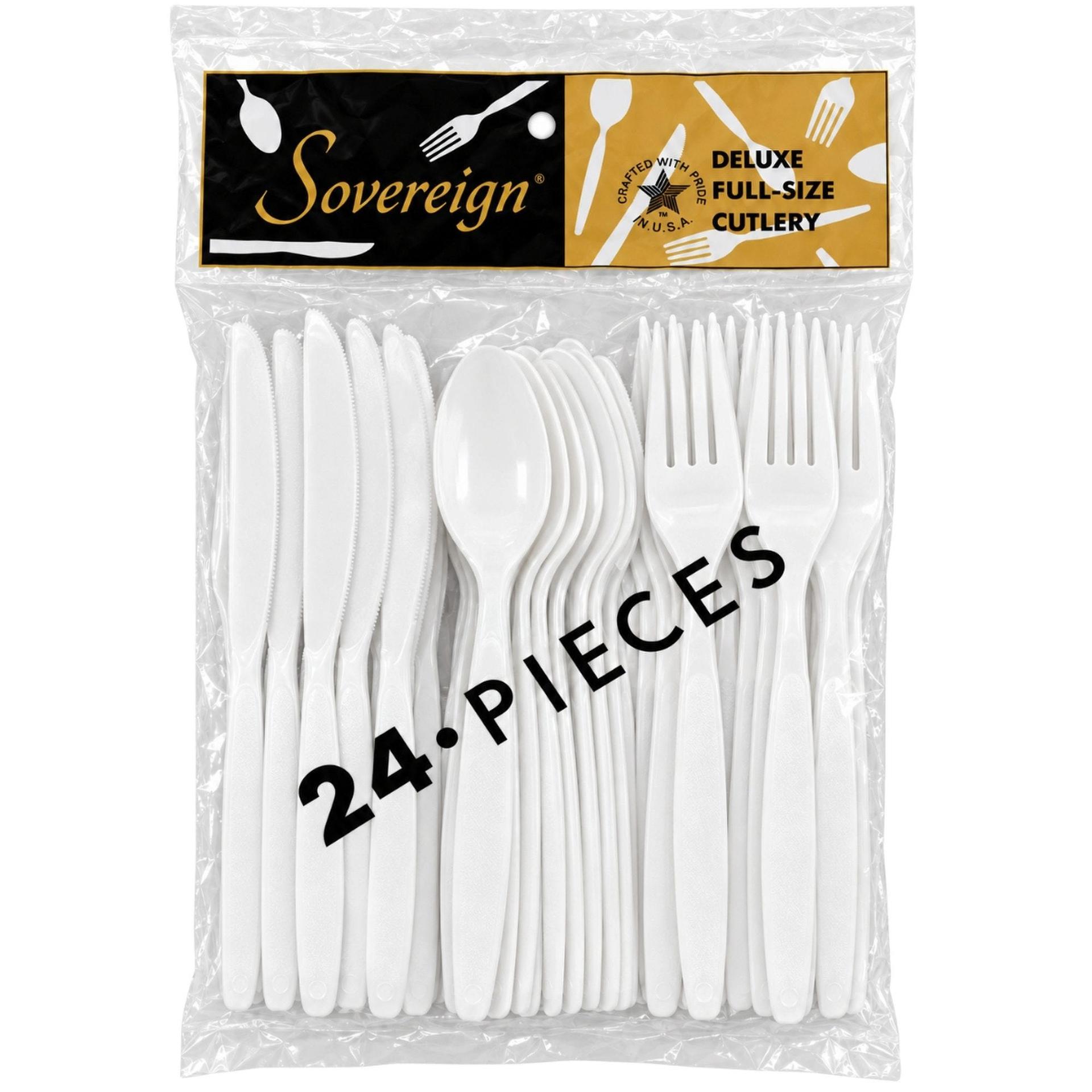 24 Pack Deluxe Full-size Cutlery White Assorted Set image