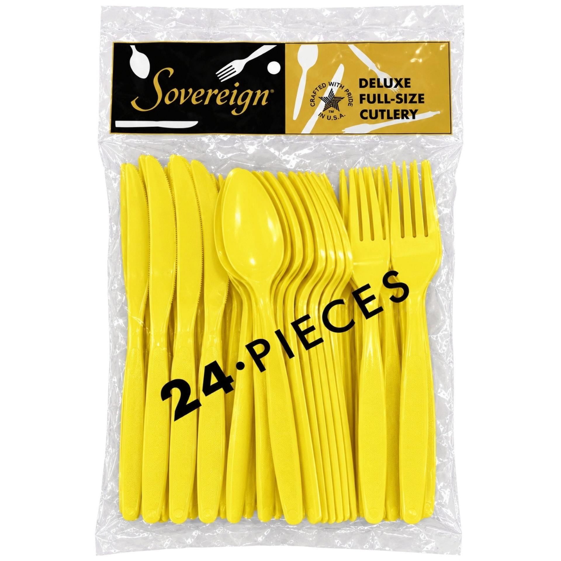 24 Pack Deluxe Full-size Cutlery Yellow Assorted Set image