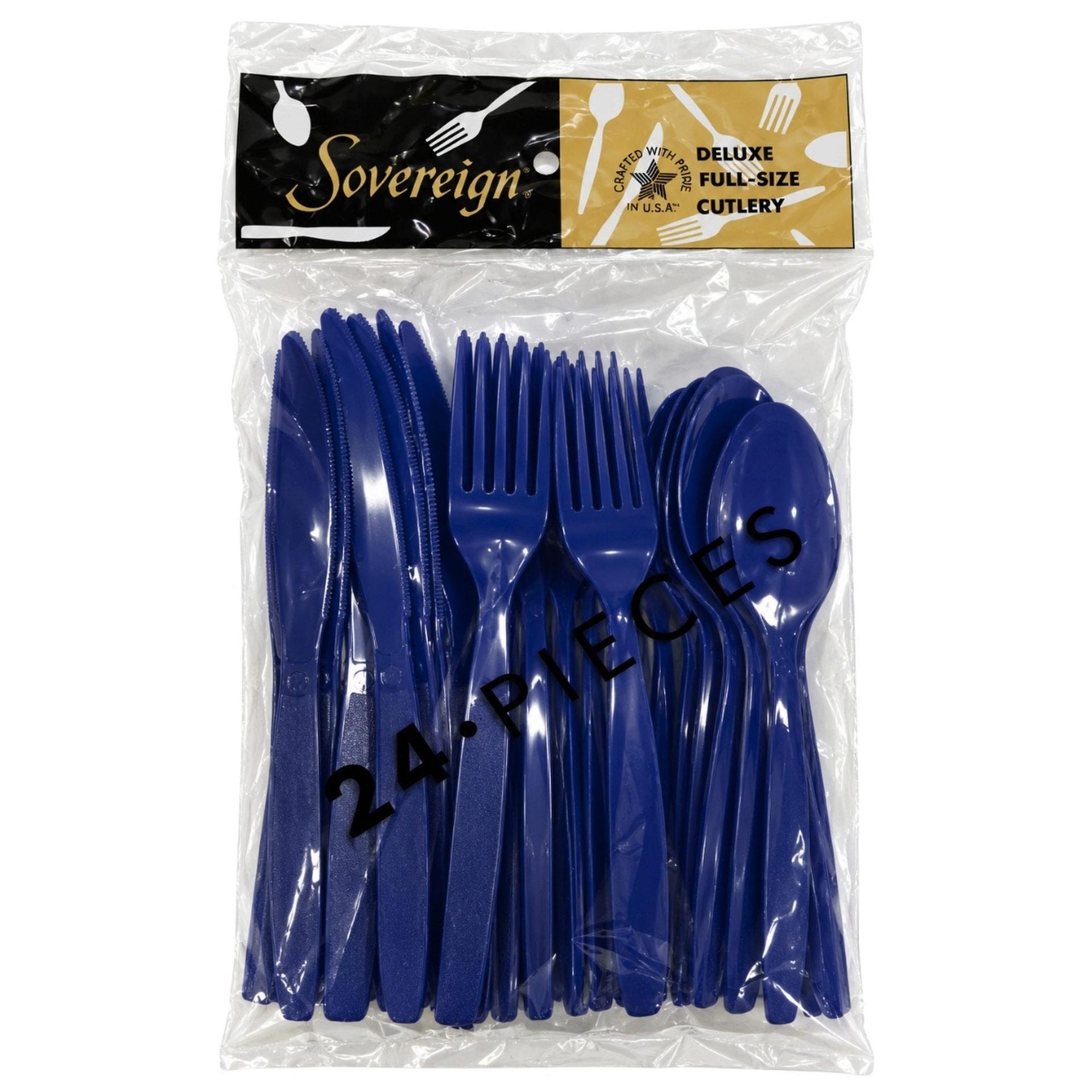 24 Pack Deluxe Full-size Cutlery Dark Blue Assorted Set image